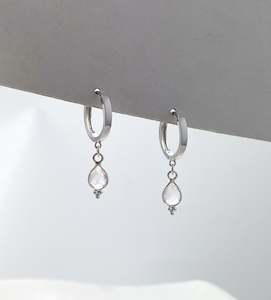 Crystal Earrings: Rise Rose Quartz Huggies Silver