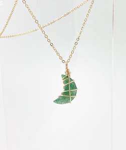 Green Strawberry Quartz Mini Moon Necklace Gold