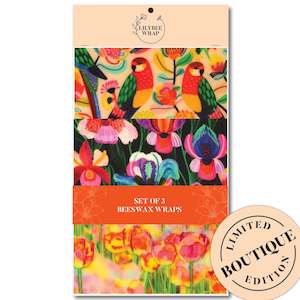 Bag or sack manufacturing - textile: Rosella Riot - Set of 3 Beeswax Wraps