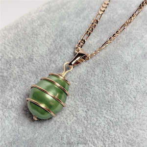 Gold-Filled Spiral Caged Shell Pearl Pendant Necklace (Green)