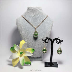 Gold-Filled Spiral Caged Shell Pearl Jewellry Set(Green)