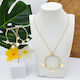 50mm Hoop With 3-Pearl Pendant Necklace & Earrings #SW14 Light Cream