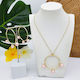 50mm Hoop With 3-Pearl Pendant Necklace & Earrings #SW11 Baby Pink