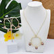 50mm Hoop With 3-Pearl Pendant Necklace & Earrings #SW06 Light Brown