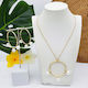 50mm Hoop With 3-Pearl Pendant Necklace & Earrings #SW02 Glossy White