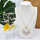 50mm Hoop With 3-Pearl Pendant Necklace & Earrings #SN23 Purple