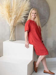 Linen Dress June Vintage Red