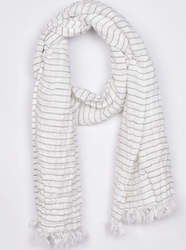 Womenswear: Linen Scarf White Grey Stripes