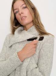 Womenswear: Wool Coat with Buckle on Neck Light Grey