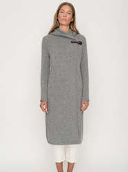 Wool Coat With Hood & Buckle Dark Grey