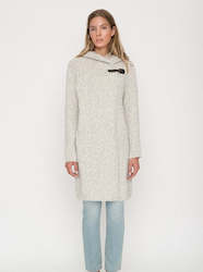 Wool Coat With Hood & Buckle Light Grey