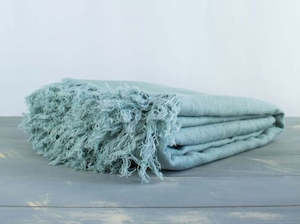 Linen Bed Throw Duck Egg Blue 130x170