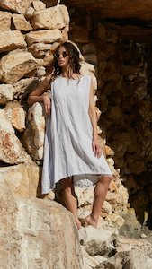 Womenswear: Gia Linen Dress Pale Blue Stripes Small