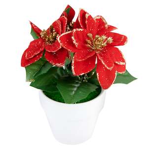 Christmas Potted Glitter Poinsettia Ceramic Pot- 16cm