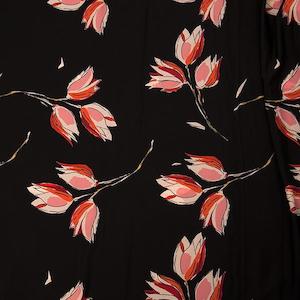 Haberdashery: Floral Crepe de Chine Fabric, Black Tulip- Width 150cm