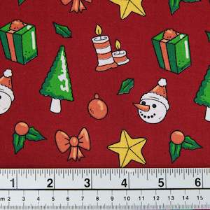 Christmas Cotton Print Fabric, Red Fun Christmas- Width 112cm