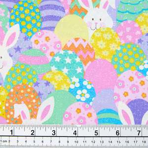 Printed Easter Theme Fabric, Bunnies & Eggs- 112cm