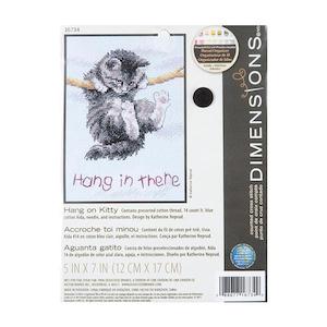 Haberdashery: Dimensions Stitch Kit, Hang On Kitty- 12 x 17cm