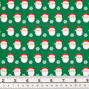 Christmas Cotton Print Fabric, Green/Santa Heads- Width 112cm