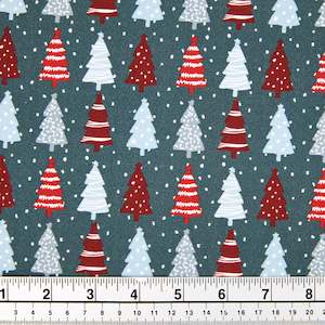 Christmas Cotton Print Fabric, Grey/Christams Trees- Width 112cm