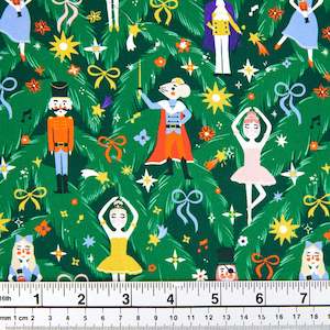 Christmas Cotton Print Fabric, Green/Balarina Soldiers- Width 112cm