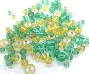 Haberdashery: Arbee Glass Beads, Green/Yellow Mix- 25g