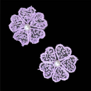 Haberdashery: Crafty Bitz Flower with Pearl Stick On, Lilac- 6pk