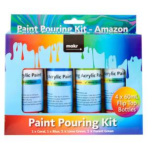 Haberdashery: Makr Paint Pour Kit, Amazon Coral (Blue, Lime Green, Forest Green)- 4pk