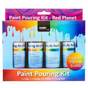 Makr Paint Pour Kit, Red Planet (Pink, Fuchsia, White, Deep Red)- 4pk