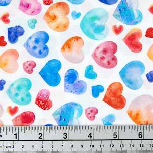 Digital Printed Quilting Fabric, White Hearts- Width 112cm