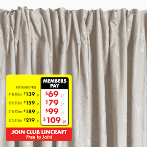 Haberdashery: Scroll Pencil Pleat Curtain, 213cm Drop - Ivory