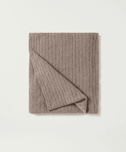 Cashmere Cable Knit Blanket Pebble