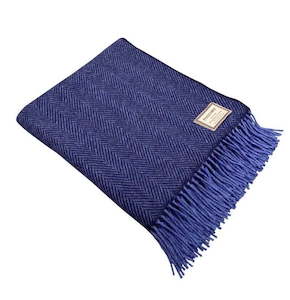 Cashmere Lambswool Herringbone Throw DENIM