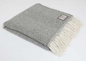 FOXFORD Herringbone Merino Throw Oxford Grey