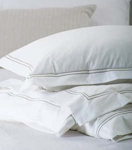 Italian Cotton WHITE with TAUPE OXFORD Pillowcases