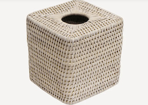 White Rattan Tissue Box Square