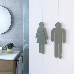 NZ Decor Bathroom Symbols: Sage Green Bathroom Symbols stainless steel (20cm tall)