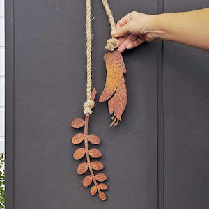 Kowhai wall hanging, mini, corten