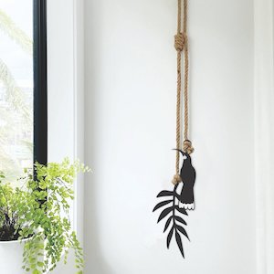 Huia & fern, black with natural rope