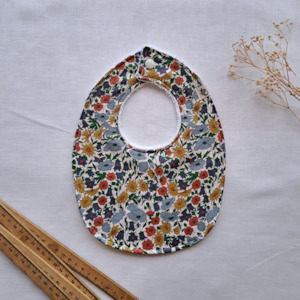 Little Acorn Liberty Bib 'Poppy & Daisy' - Blue / Rust