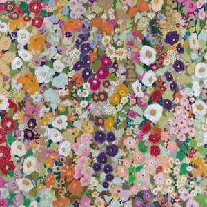 Hollyhocks Cotton Linen Spring Fabric PRE ORDER