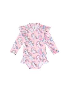 RAINBOW UNICORN ZIP SWIMSUIT - CANDY | Huxbaby