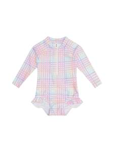 RAINBOW CHECK FRILL ZIP SWIMSUIT | Huxbaby