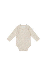 Organic Cotton Long Sleeve Bodysuit - Rosalie Floral Mauve | Jamie Kay