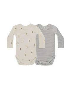 Infant clothing: JERSEY BODYSUIT, 2 PACK - MOONS, BLUE MICRO STRIPE | Quincy Mae