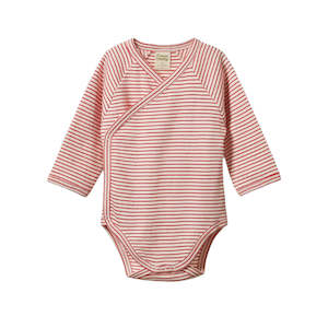 Long Sleeve Kimono Bodysuit - Red Pinstripe || Nature Baby