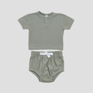 Organic Ribbed Tee + Bloomers - Pistachio