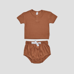 Organic Ribbed Tee + Bloomers - Clay