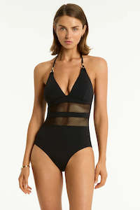 all swimwear: Sea Level Drift Longline Halter One Piece (Black)