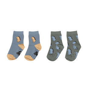 Toy: Huxbaby T-Rex 2Pack Socks - Dino Blue + Light Spruce